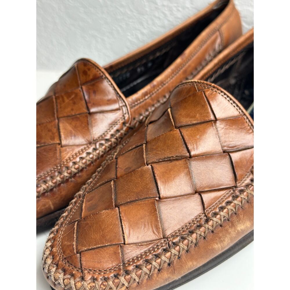 Bragano Italy Woven Leather Loafers Mens 9.5 Brown Vintage - Picture 5 of 10